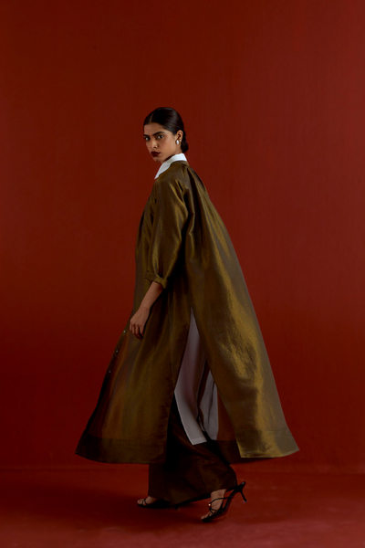 GATHER NECK SHIRT  CO-ORD-OLIVE GOLD