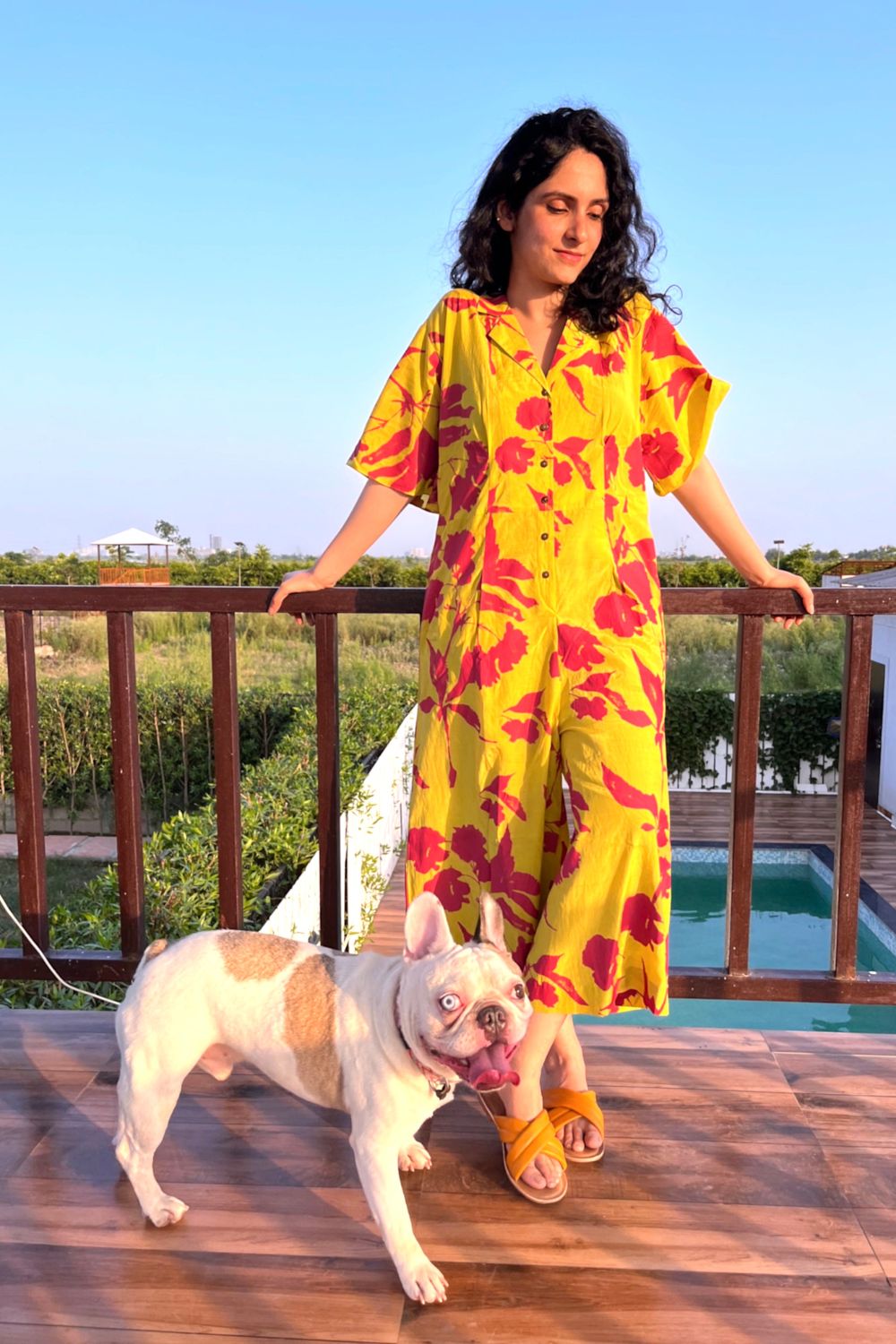 Neon Green Floral Jumpsuit