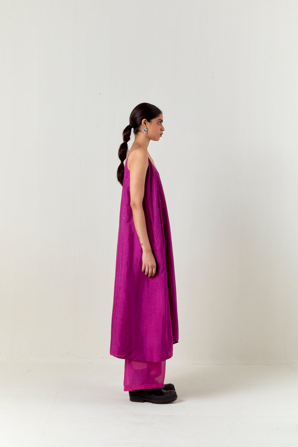 PANELED EMBROIDERED TUNIC CO-ORD-FUCHSIA