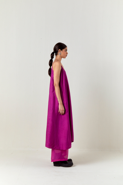 PANELED EMBROIDERED TUNIC CO-ORD-FUCHSIA