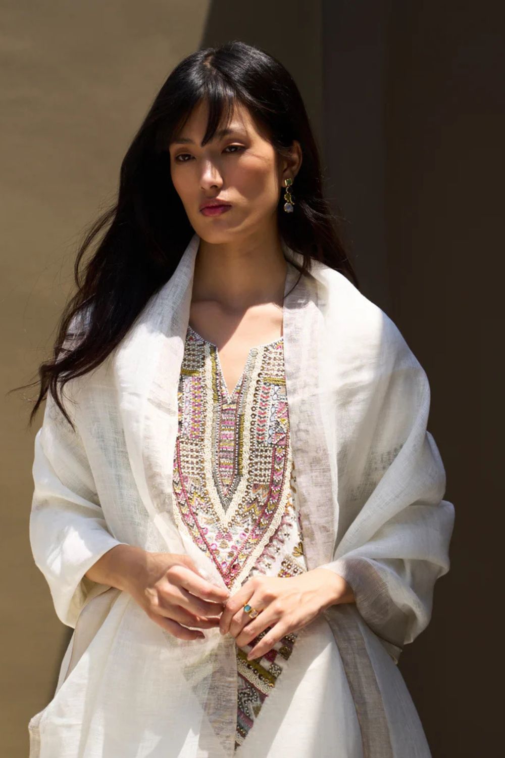Afra Hand-Embroidered Kurta - Ivory