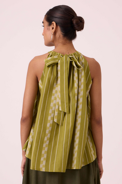 Sean Green Striped Ikat Top