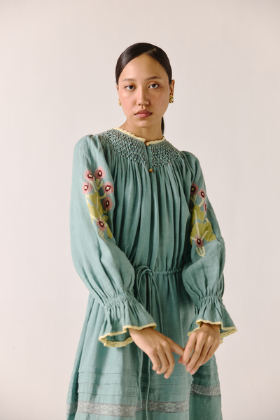 Edith Dress - Pale Blue Pixel Applique