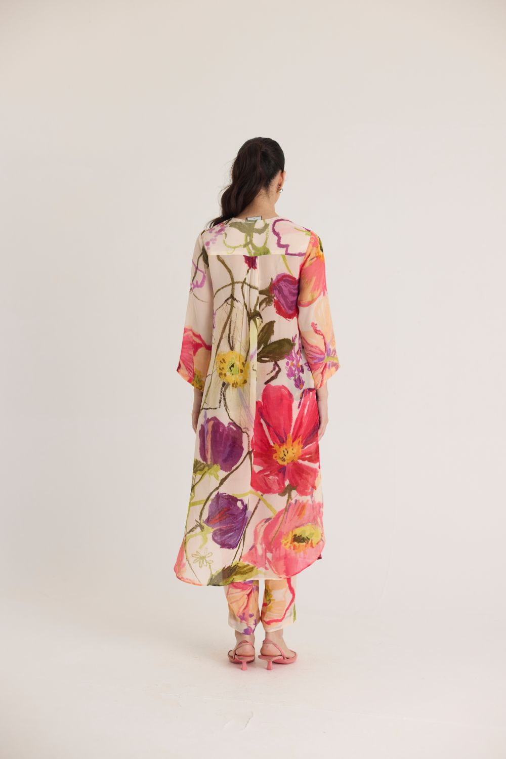 DOLLY WHITE CREPE LONG KURTA SET