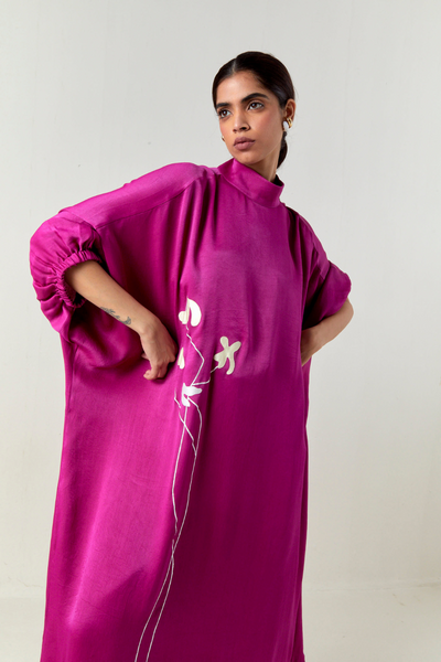 FLORAL FRINGE KAFTAN CO-ORD-FUCHSIA
