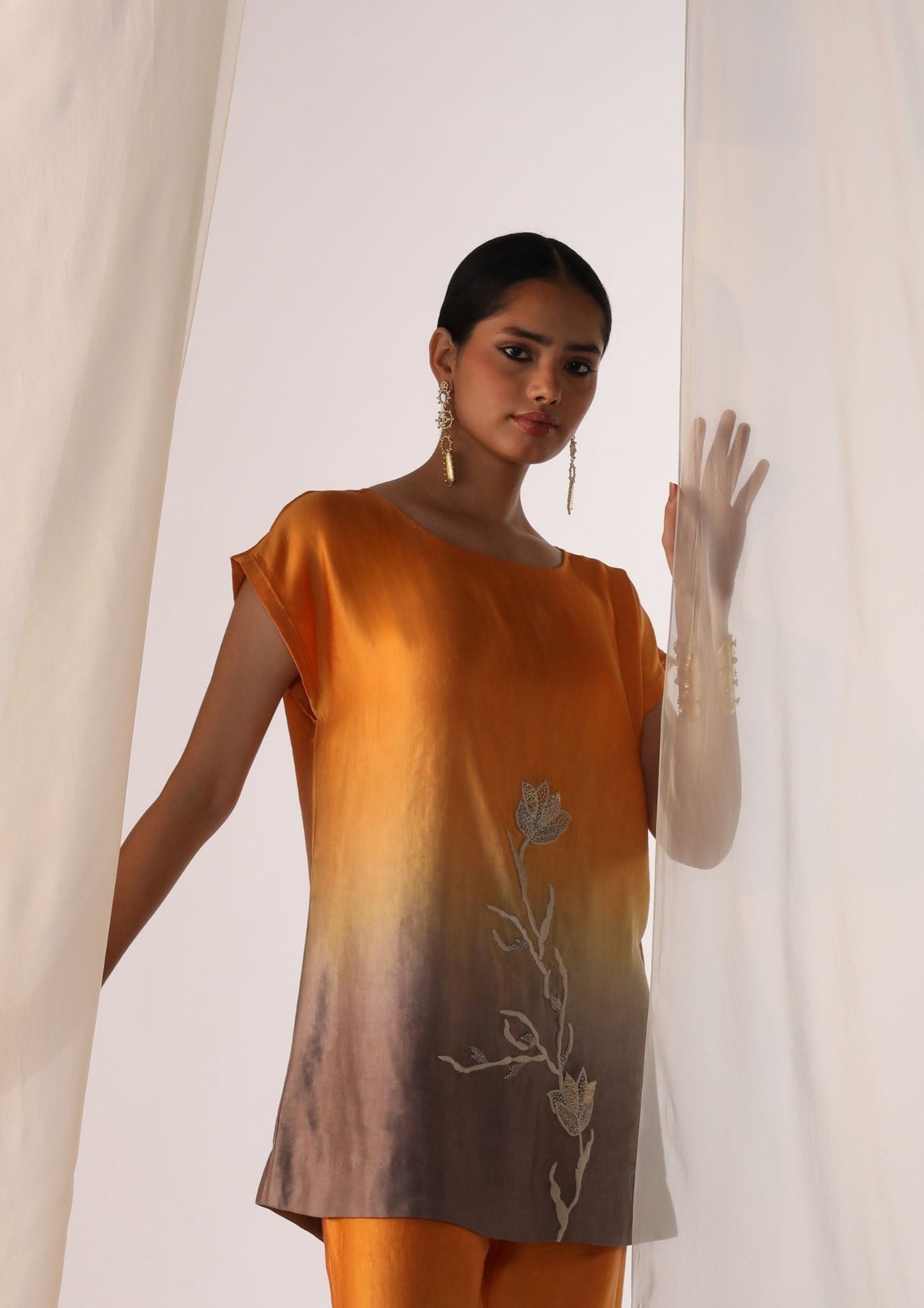 Linen satin ombre co-ord set with floral handwork