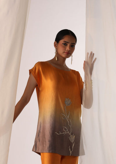 Linen satin ombre co-ord set with floral handwork