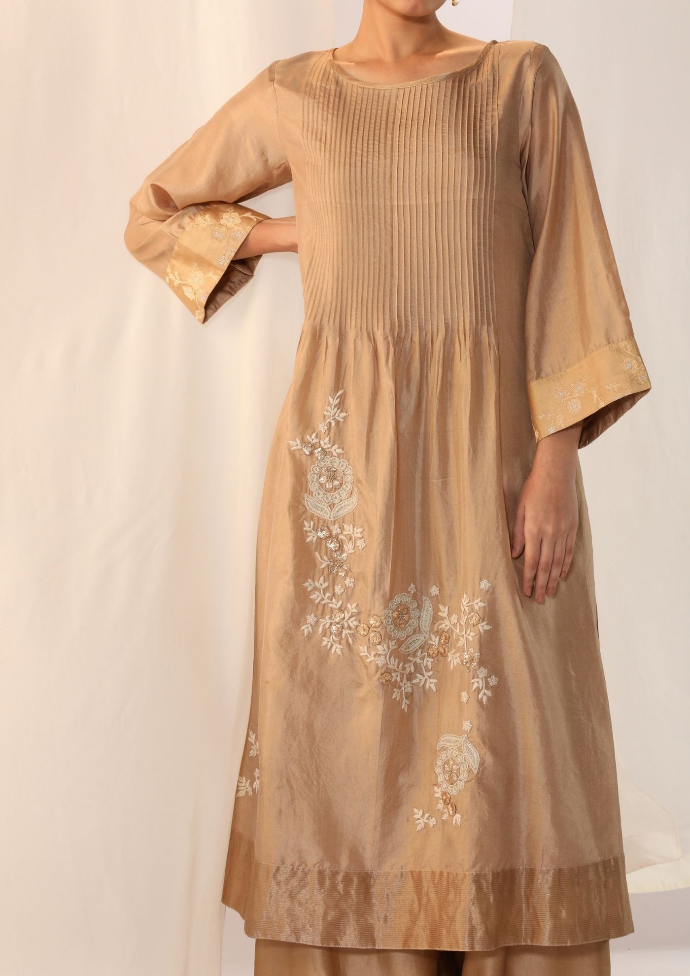 Silk kurta scatter embroidery and refined pintuck
