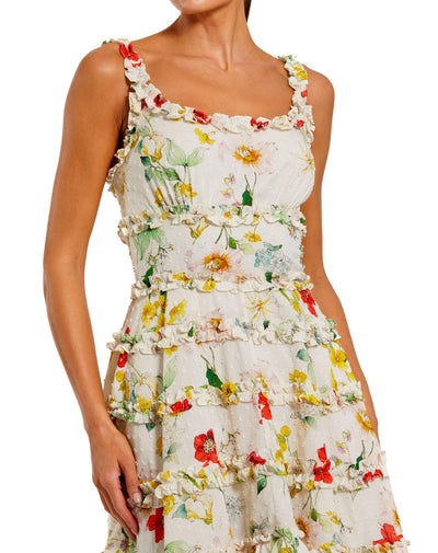 8257-Ruffle Floral Sweetheart Neck Mini Dress