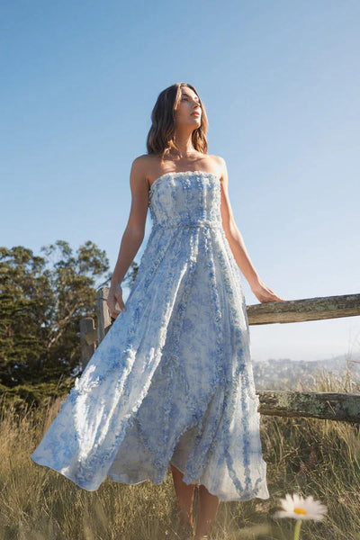 8265-Floral Cotton Ruffle Strapless Gown