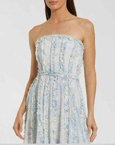 8265-Floral Cotton Ruffle Strapless Gown