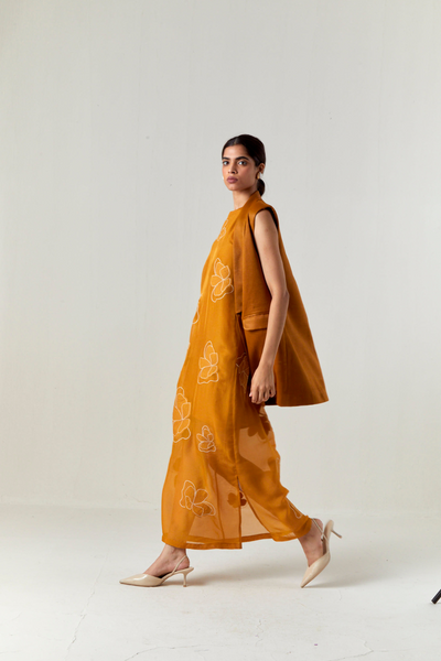 COLLARED WAIST COAT CO-ORD-OCHRE
