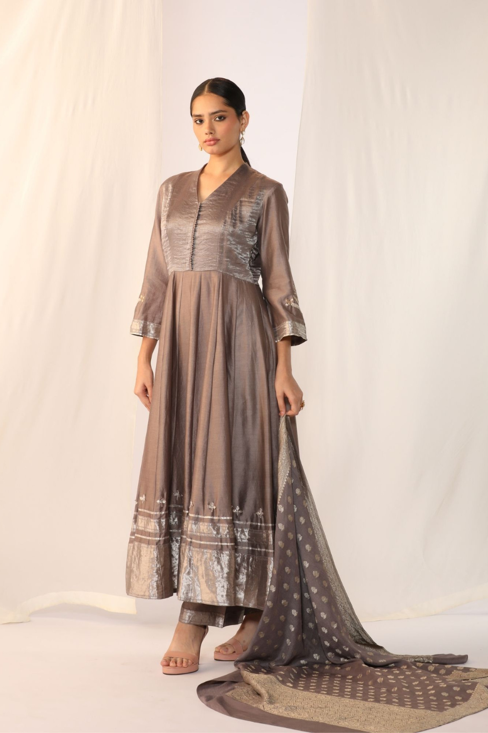 Chanderi silk kurta with duppata and pants