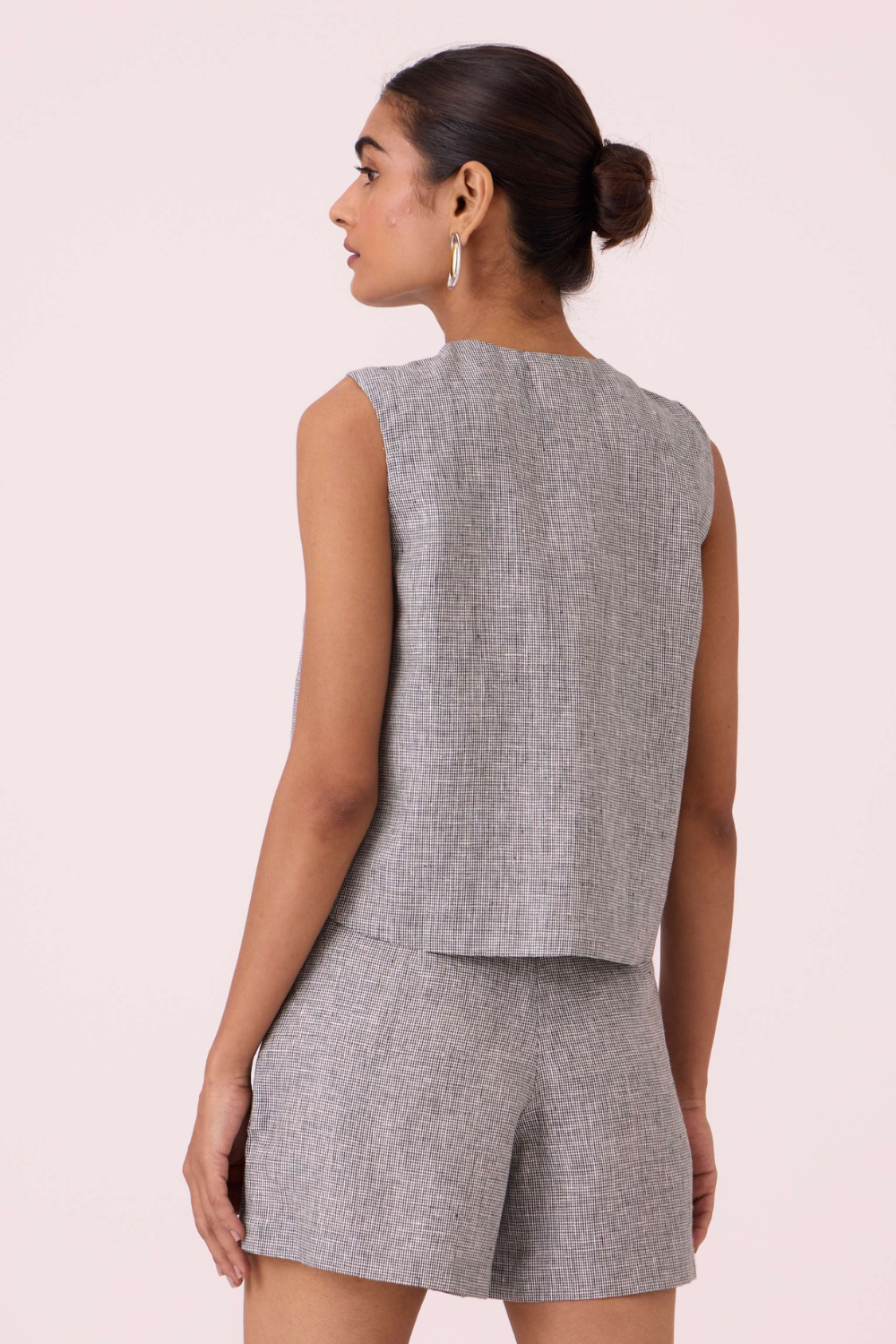 Polina Houndstooth Linen Skort