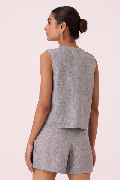 Polina Houndstooth Linen Skort