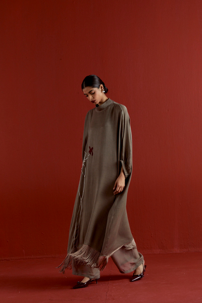 FLORAL FRINGE KAFTAN CO-ORD-CEDAR