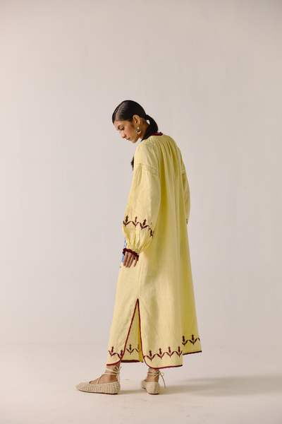 Chloe Dress - Butter Yellow Bird Applique