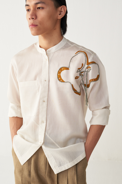 FLORAL ROPE EMB. SHIRT