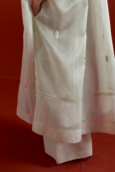 EMB. GATHER NECK SHIRT CO-ORD-METALLIC GREY