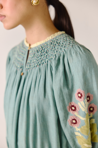 Edith Dress - Pale Blue Pixel Applique