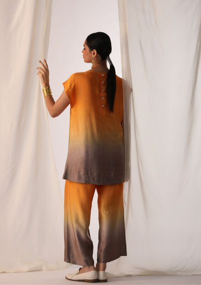 Linen satin ombre co-ord set with floral handwork