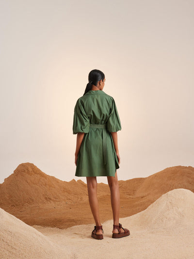 Belted Short Dress-Fern