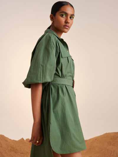 Belted Short Dress-Fern