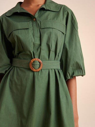 Belted Short Dress-Fern