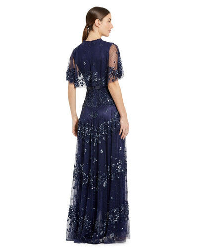 MD-9192 Veil Long Gown-Blue