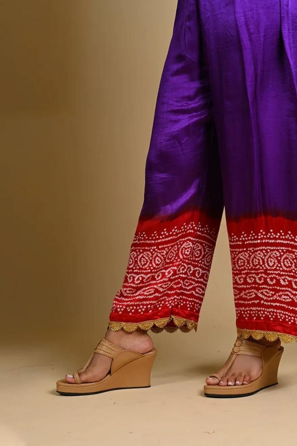 BANDHANI PANTS-PURPLE AND RED