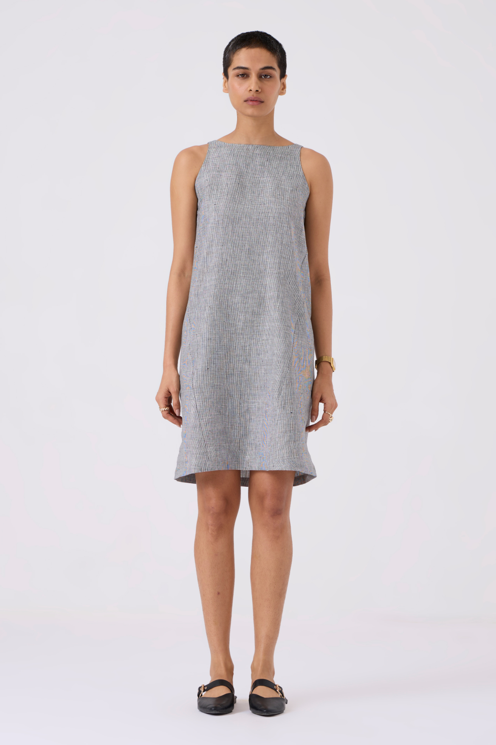 Sana Black and White Houndstooth Linen Dress