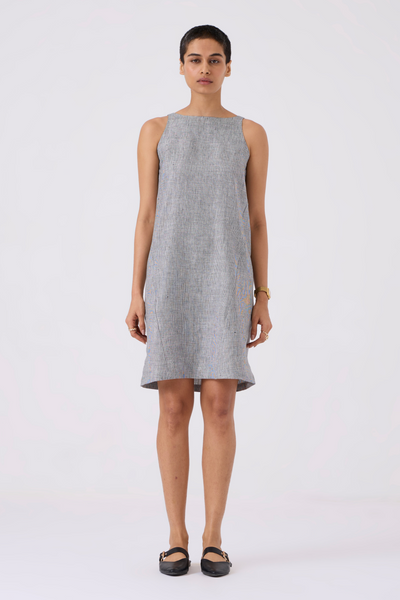 Sana Black and White Houndstooth Linen Dress