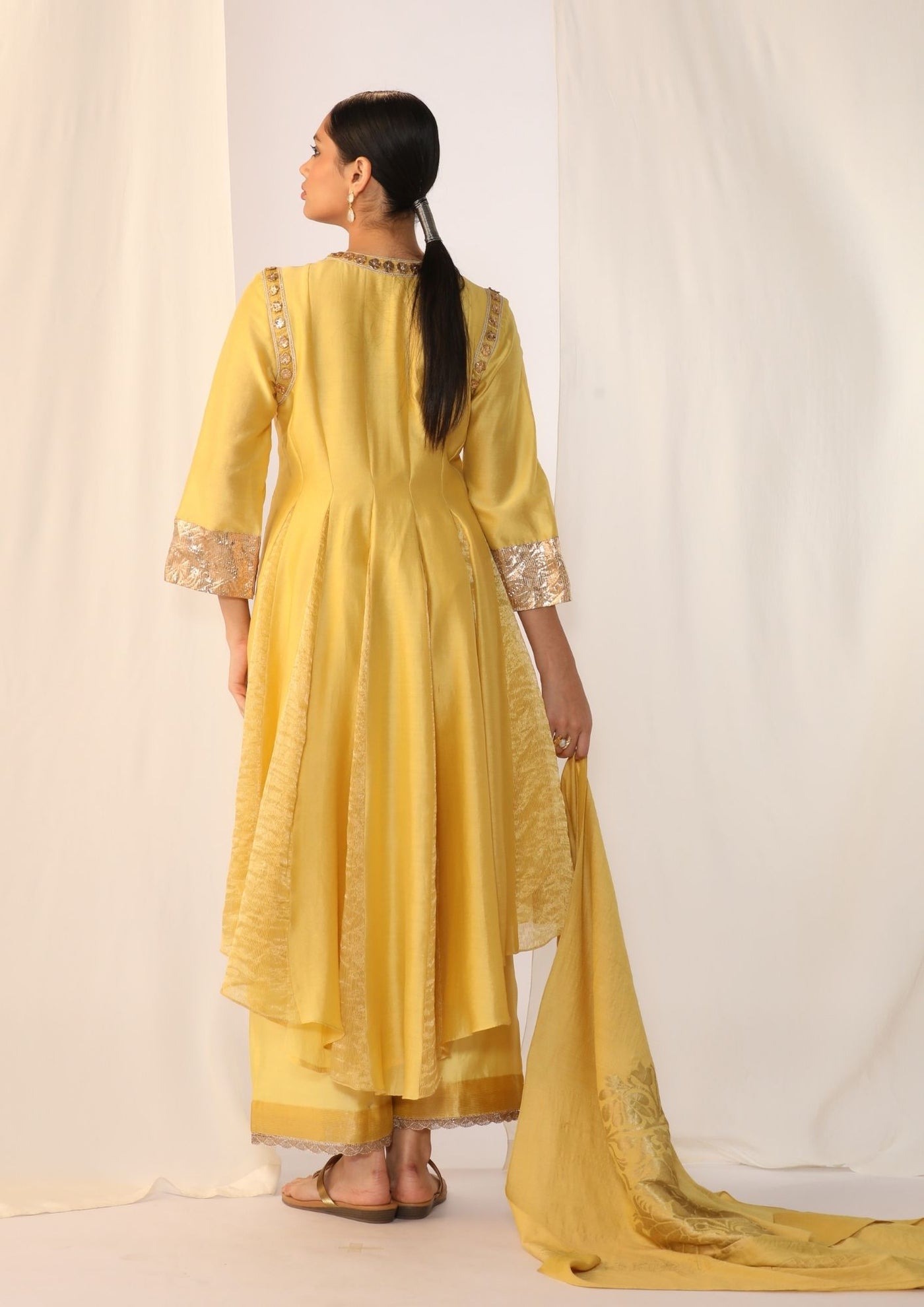Godet kurta gota handwork with luxrious dupatta