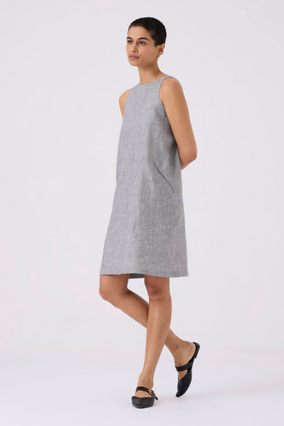 Sana Black and White Houndstooth Linen Dress