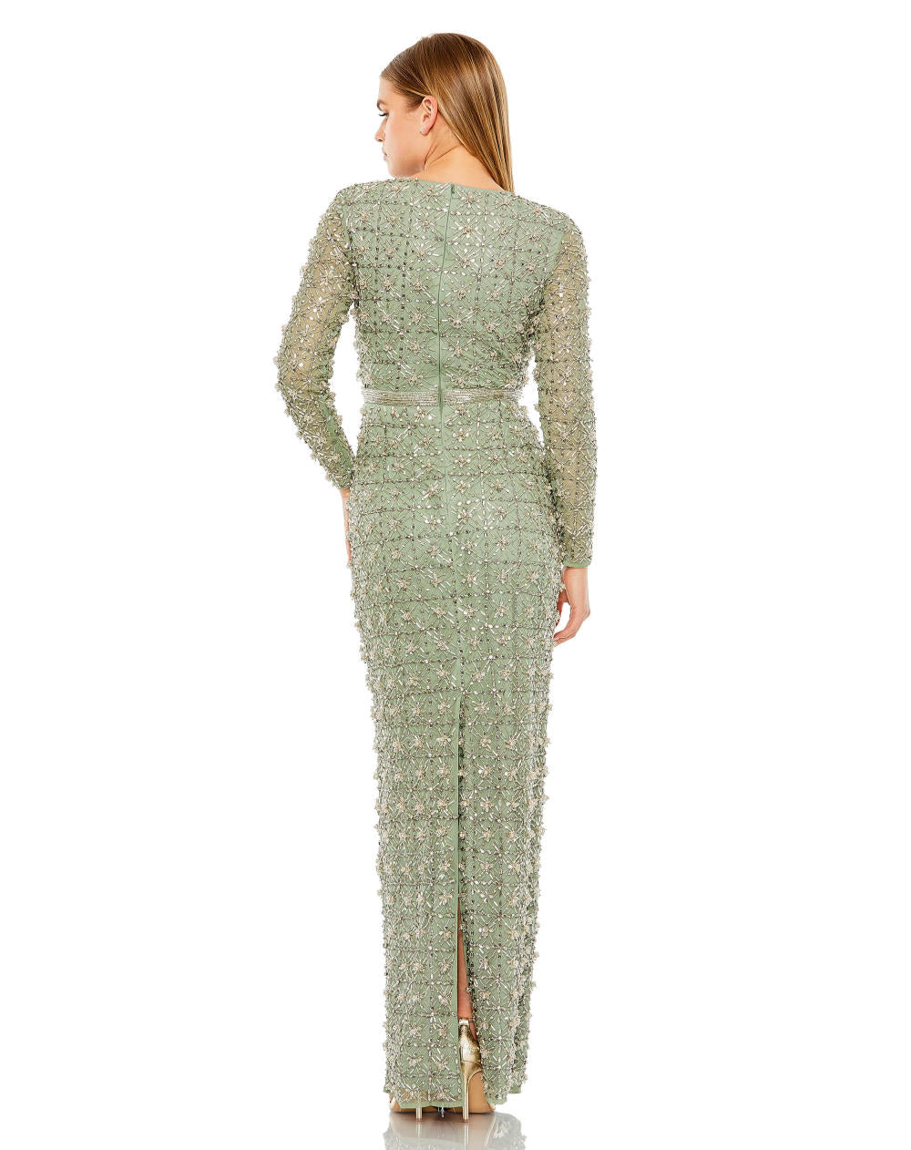 MD-93827 Fitted Long Dress-Green