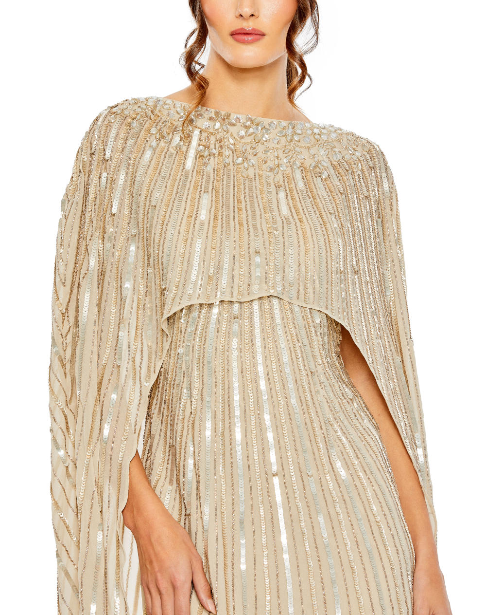 MD-93869 Cape Gown-Beige