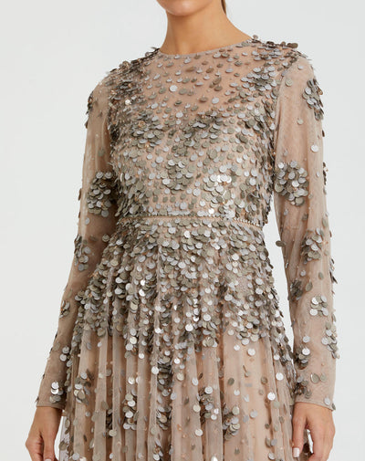 94189-Longlseeve Mesh Embellished A Line Gown