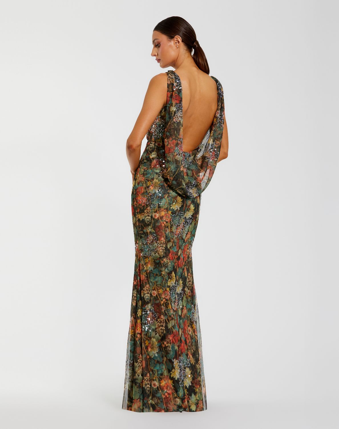 94263-Multicolor Floral Embellished Column Gown