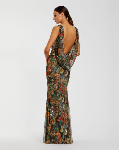 94263-Multicolor Floral Embellished Column Gown