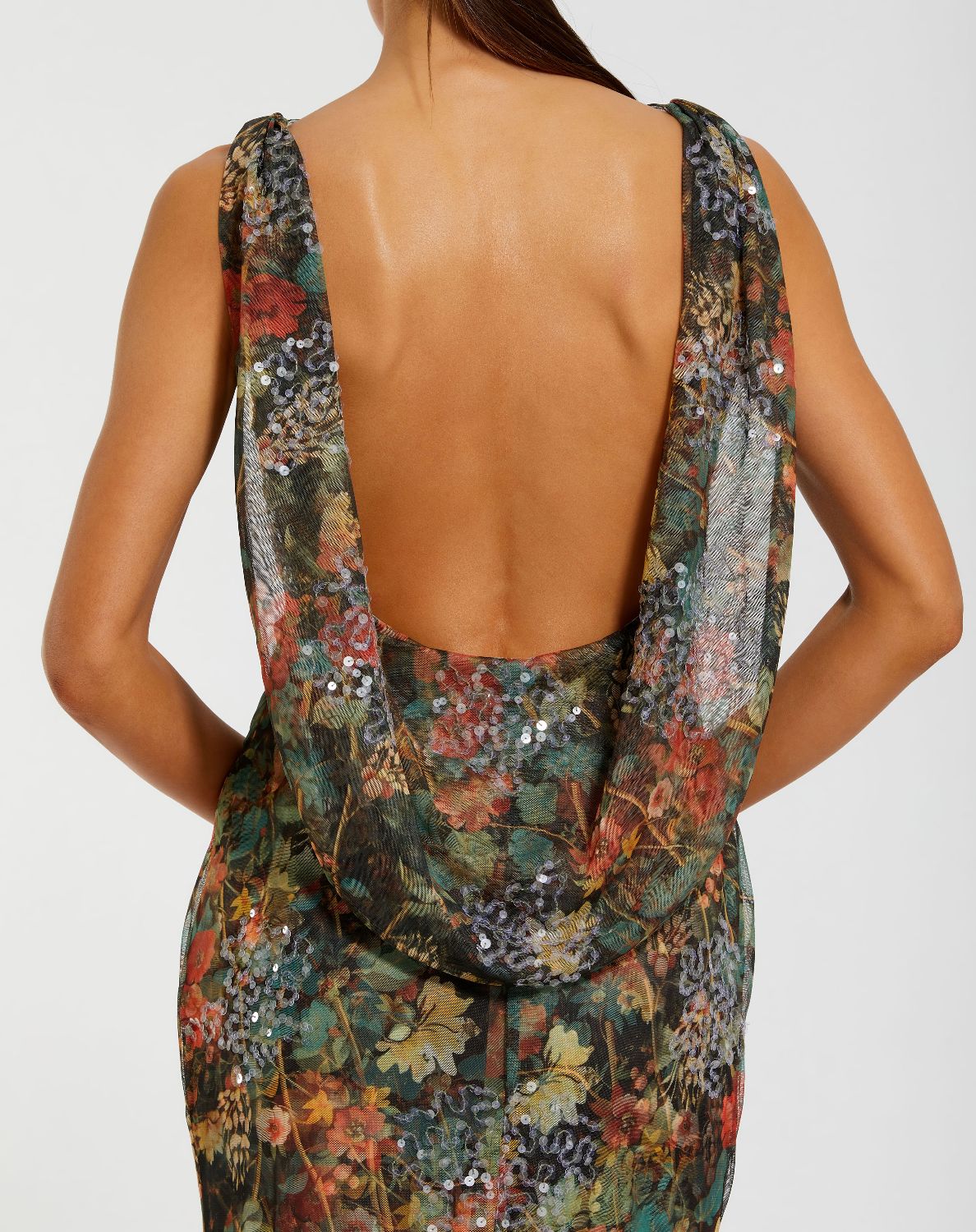 94263-Multicolor Floral Embellished Column Gown