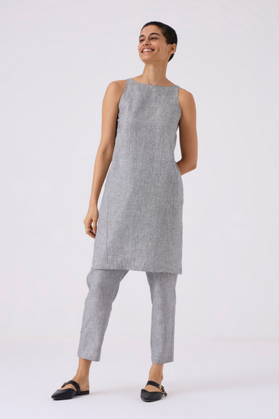 Sana Black and White Houndstooth Linen Dress