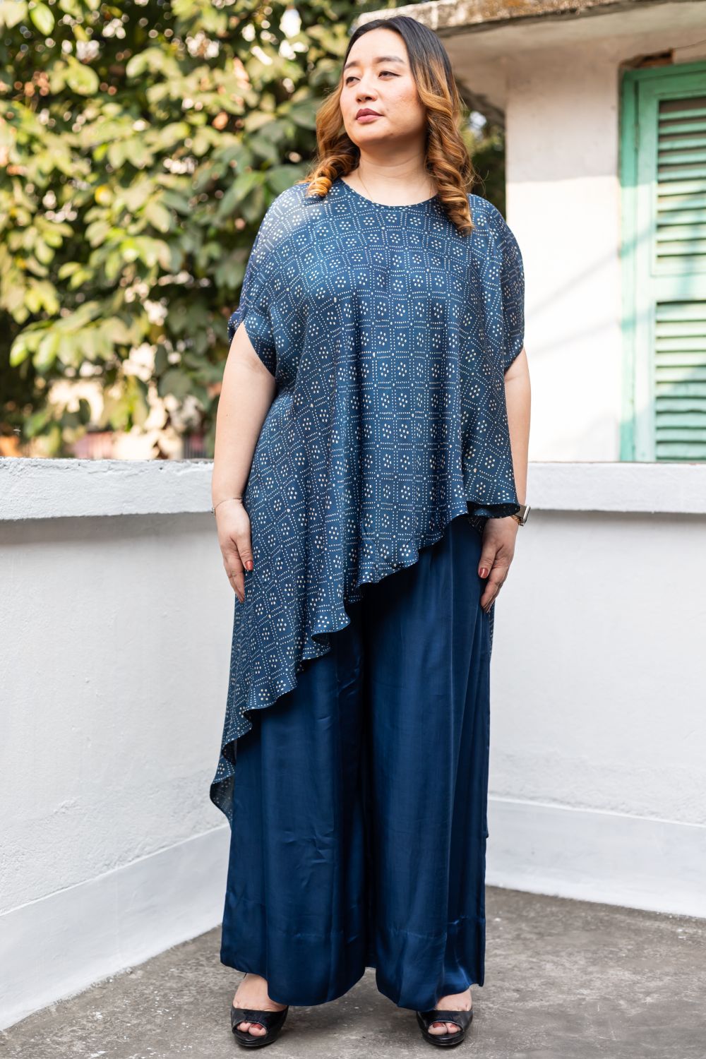 Soho Blue Ajrakh Asymmetric Tunic Set