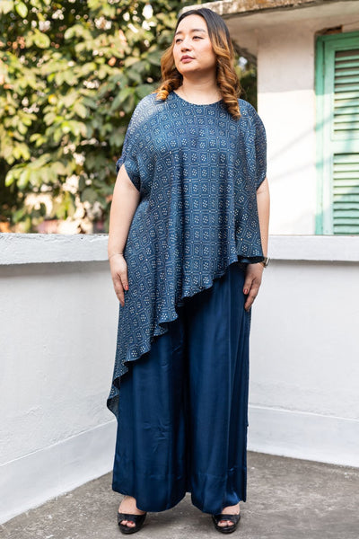 Soho Blue Ajrakh Asymmetric Tunic Set