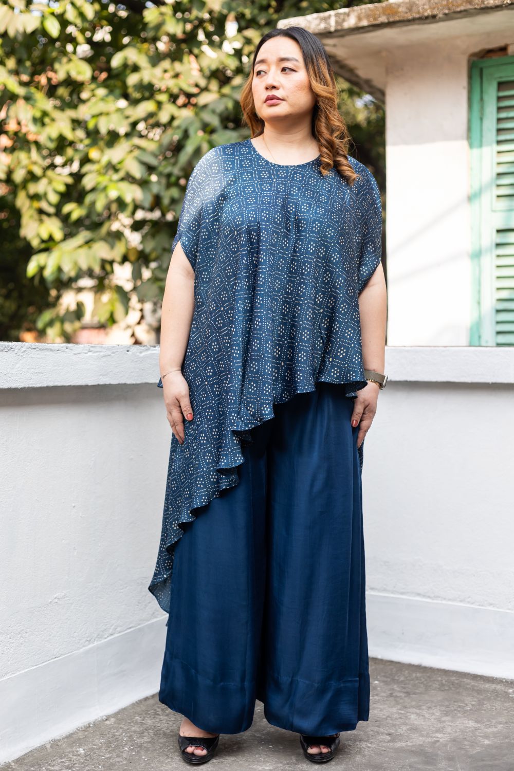 Soho Blue Ajrakh Asymmetric Tunic Set