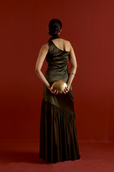 ONE SHOULDER DRESS-DARK OLIVE