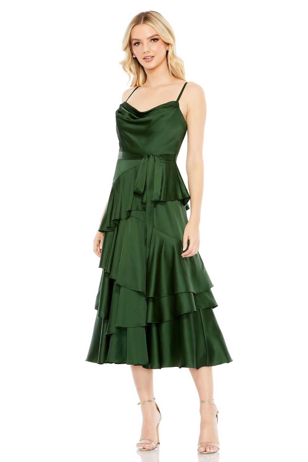 68300-Charmeuse Ruffle Tiered Spaghetti Strap Dress