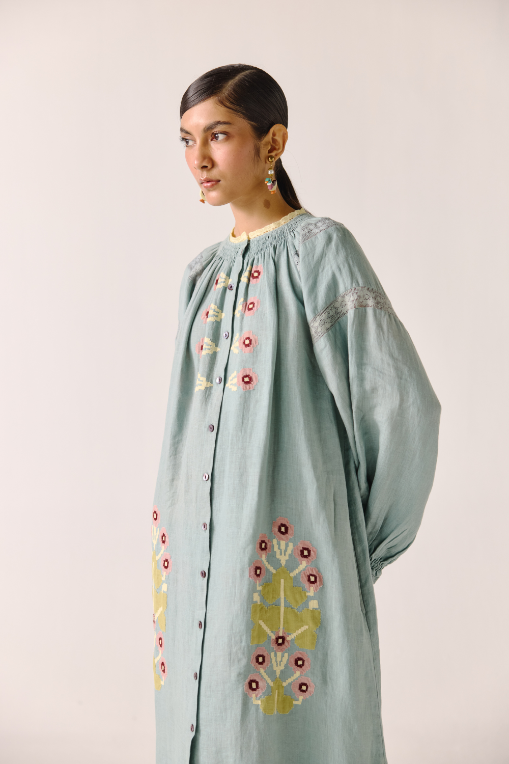 Chloe Dress - Pale Blue Pixel Applique