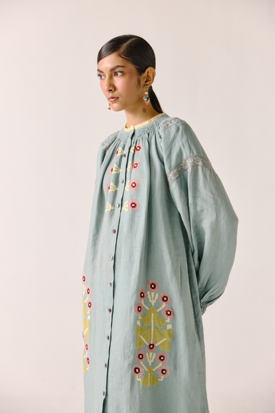 Chloe Dress - Pale Blue Pixel Applique