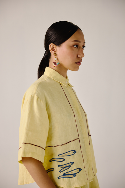 Leo Set - Butter Yellow Fish Embroidery
