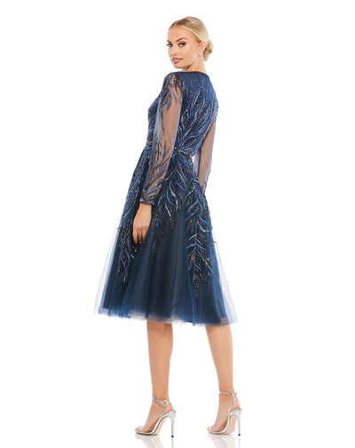 A11136-SEQUINED LONG SLEEVE HIGH NECK TRUMPET DRESS (TWILIGHT)